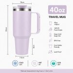 40 oz Insulated Stainless Steel Tumbler with Handle and Straw Lid, 1200ml Travel Coffee Mug, Car Cup Holder Friendly, Leak-Proof Vacuum Water Bottle - S12005VH