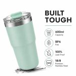 20 oz Insulated Stainless Steel Coffee Tumble and Clear Slide Lid, 600ml Travel Coffee Mug, Car Cup Holder Friendly, Splash-Proof Vacuum Travel Mug - S60010V