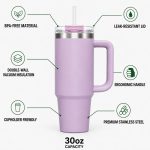 30 oz Insulated Stainless Steel Tumbler with Handle, 2-in-1 Straw and Sip Lid, 900ml Travel Coffee Mug, Car Cup Holder Friendly Leak-Resistant Water Bottle - S90010VH