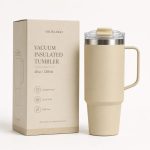 30 oz Insulated Stainless Steel Tumbler with Handle and Clear Slide Lid, 900ml Travel Mug, Car Cup Holder Friendly, Splash-Proof Vacuum Coffee Tumbler - S9001VH