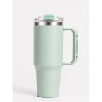 30 oz Insulated Stainless Steel Tumbler with Handle and Clear Slide Lid, 900ml Travel Mug, Car Cup Holder Friendly, Splash-Proof Vacuum Coffee Tumbler - S9002VH