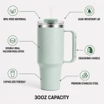 30 oz Insulated Stainless Steel Tumbler with Handle, 2-in-1 Straw and Sip Lid, 900ml Travel Coffee Mug, Car Cup Holder Friendly Leak-Resistant Water Bottle - S9005VH